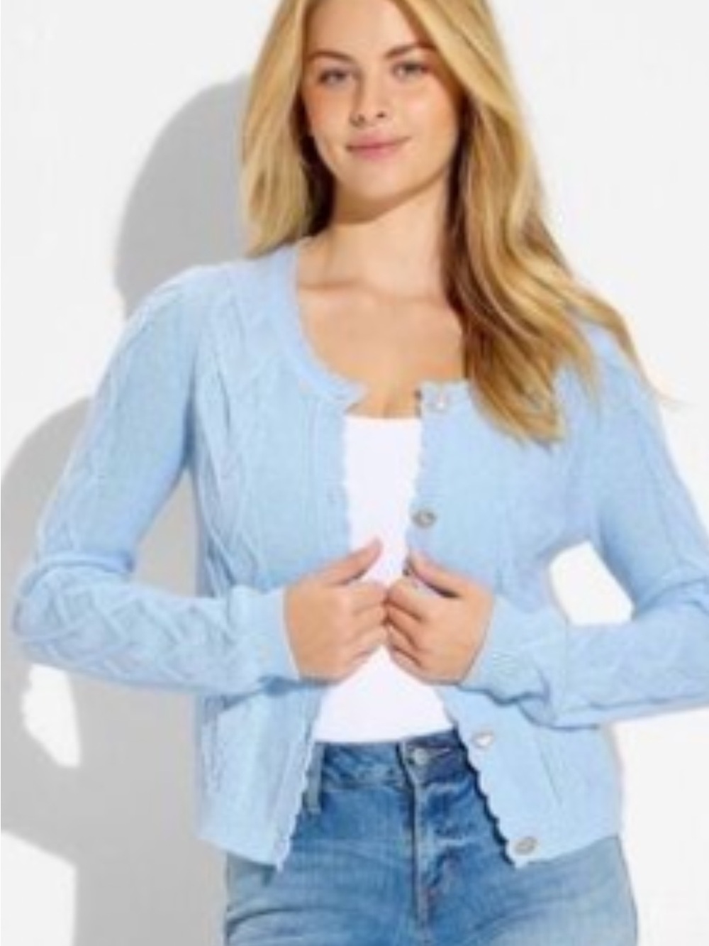 Wild fable NWOT S Light Blue Cable Knit HEARTS Button-Front Sweater Cardigan